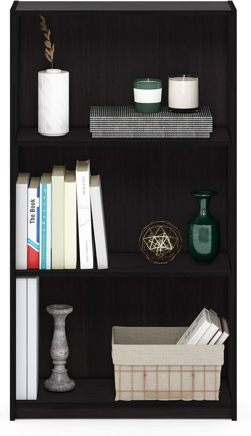 Furinno Basic 3-Tier Bookcase Storage Shelves in Dark Walnut