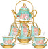 20 Pcs Porcelain Tea Set for Adults with Metal Holder and Spoon