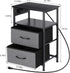 2 NANANARDOSO Nightstand with Charging Station, Small Bedside Table with Fabric Drawers and Storage Shelf, Rustic End