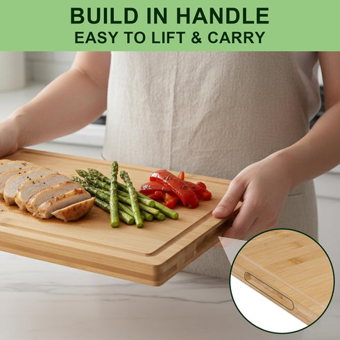17x12x1 Inch Bamboo Cutting Board for Kitchen, Thickened Chopping Board with Juice Groove & Handles, Large Double Sided