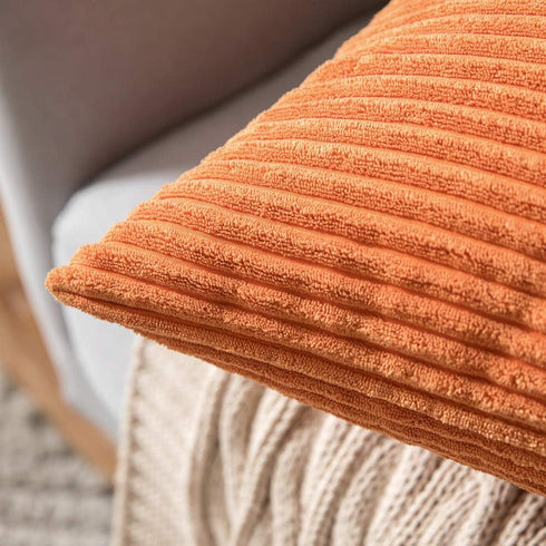 MIULEE Fall Pack of 2 Orange Pillow Covers - 12x20 Inch Soft Boho Striped Corduroy Decorative Cushion Cases