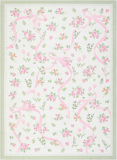 4x6 GarveeHome Coquette Pink and Green Bow Rugs for Bedroom Girls, Rug for Living Room with Soft Low Pile, Floral