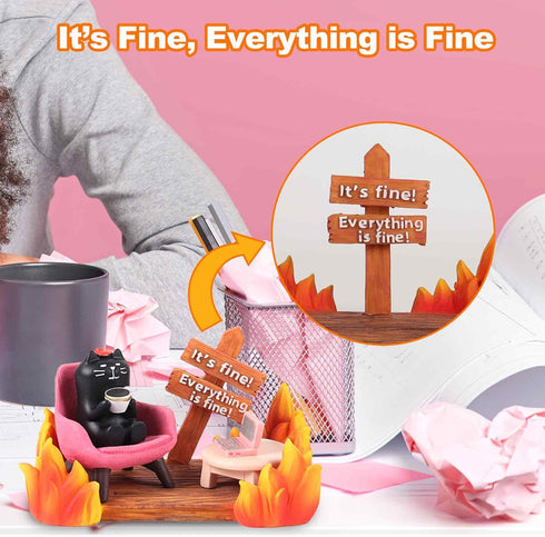 Cat Figurines Desk Decor Black Cat Gifts for Women Cat Lovers Gifts Dumpster Fire Desk Accessories Bookshelf Decor Home