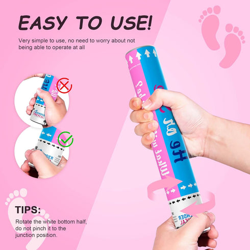 6 Pack (6 POPUPARTY Gender Reveal Confetti Cannon | No Powder Confetti Poppers | Ideal for Baby Girl Gender Reveal
