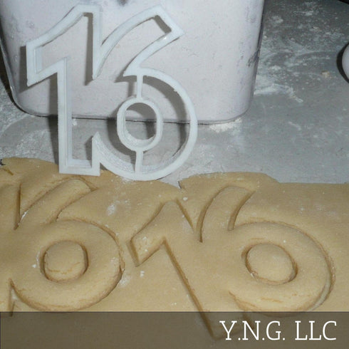 NUMBER 16 SWEET SIXTEEN BIRTHDAY COOKIE CUTTER, MADE IN USA, PR108-16