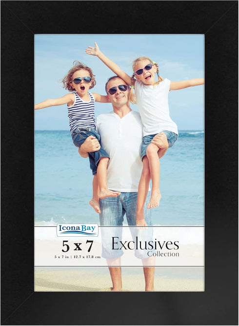 Icona Bay 5x7 Black Picture Frame - Sturdy Wood Composite Photo Frame, Table Top or Wall Mount, Exclusives Collection