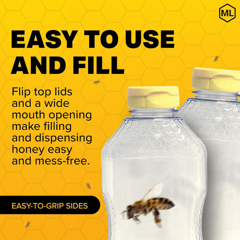 1.5 lb 24-Pack Mann Lake Refillable Hourglass Honey Jars | Plastic Containers with Yellow Flip-Top Lids | Empty Bottles