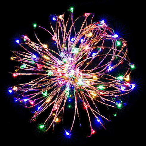 Amants01 Lights,32.8ft 100LEDs 12 Sound Activated LED Music String Modes Waterproof Copper Wire Multicolor AA Battery