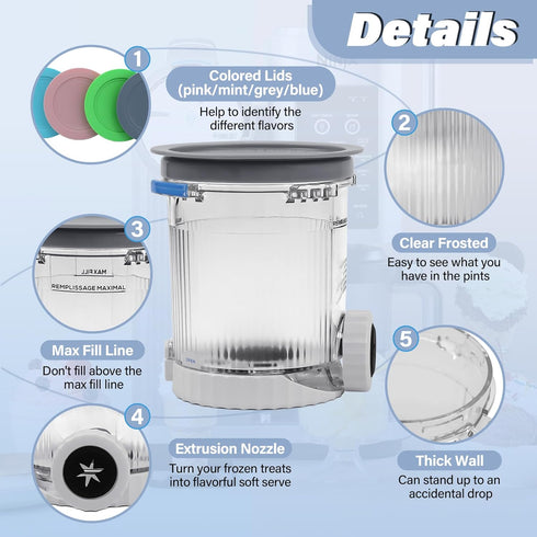 NANOBABY NC700 16oz NC701 NC701Q CN701CO, 4-Pack, Pints and Lids Replacement Compatible with Ninja Swirl by Creami