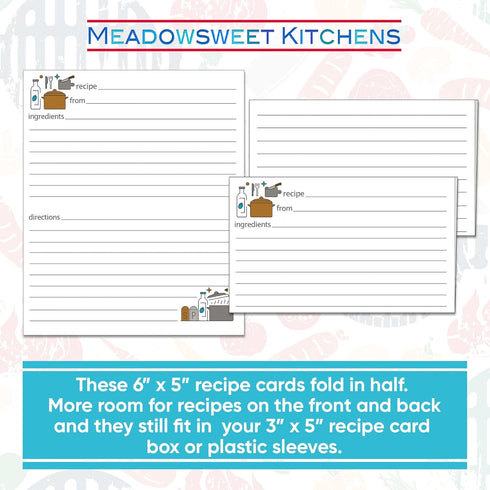 Folding Recipe Card Set - 25 Folding 3 x 5 Inch Recipe Cards, Perfect Size Blank Cards for a Recipe Card Box - Kitchen Tools design by Meadowsweet Kitchens (25 3 x 5 Folding Recipe Cards) by Meadowsweet Kitchens