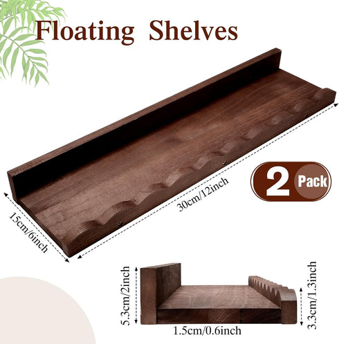 2 Set Storage(12",Walnut Suzile Pcs Scalloped Shelves Wall Floating Shelves for Room, Bathroom, Bedroom, Cute Room
