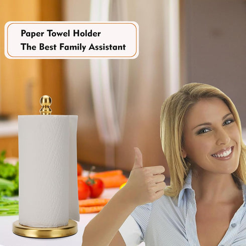 Gold Paper Towel Holder Stand for Countertop, Weighted Base for One-Handed Operation (Gold)