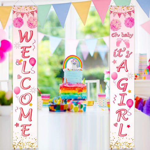 Blulu Baby Shower Decorations - 71 x 12 Inch Welcome It Is a Girl Banner Backdrop for Baby Shower Gender Reveal Party