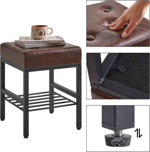 16.34 inches LG-60Z IBUYKE Square Stool with Adjustable Feet and Storage Space, Footrest Chair,Multi-Use as Small Side