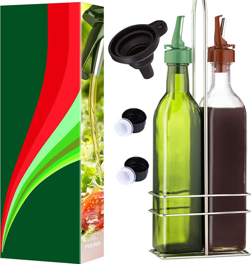 Poura Vinegar and Olive Oil Bottle Drizzler Set with ClickSeal BPA Free
