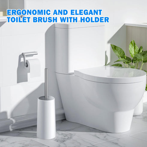 IXO 2 Pack 304 Toilet Brush and Holder, Toilet Brush with Stainless Steel Long Handle, Toilet Bowl Brush for Bathroom