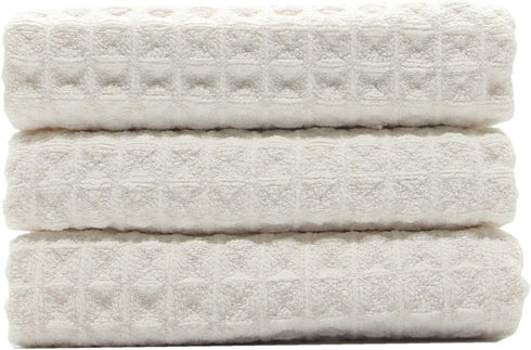 Waffle Weave Kitchen Drying Towels 3 Pack, Thick Microfiber, Absorbent, Lint Free, 16Inch x 24Inch, Beige