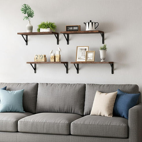 Set 4, 16.5 Inch) Fixwal Floating Shelves for Wall, Wood Wall Mounted Shelves for Bedroom, Bathroom, Living Room