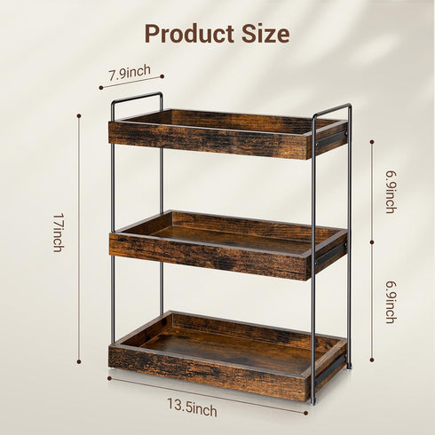 Cedwnuer 3-Tier Countertop Counter, Counter Bathroom Shelf, Wood Spice Rack Organizer for Kitchen Vanity Corner Shelf