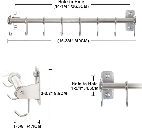 Dseap Kitchen Utensil Holder Hanger, Wall Mount Pot and Pan Rack with 8 Hooks for Hanging Cooking Utensils