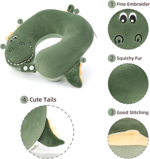 3-8 Niuniu Daddy Crocodile Kids Travel Neck Pillows for Years Old, Soft Memory Foam Neck Support Pillows for Airplane
