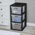 CLMSTE 3 Plastic Drawer Wide Tower Plastic Storage Cart with Clear Pull Out Drawers, Black (Black, Drawer Wide Tower)