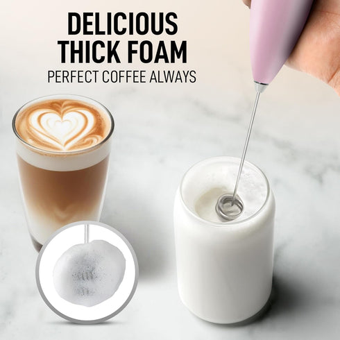 Zulay Kitchen Powerful Double Whisk Milk Frother - Handheld Foam Maker with Stand for Coffee, Pink
