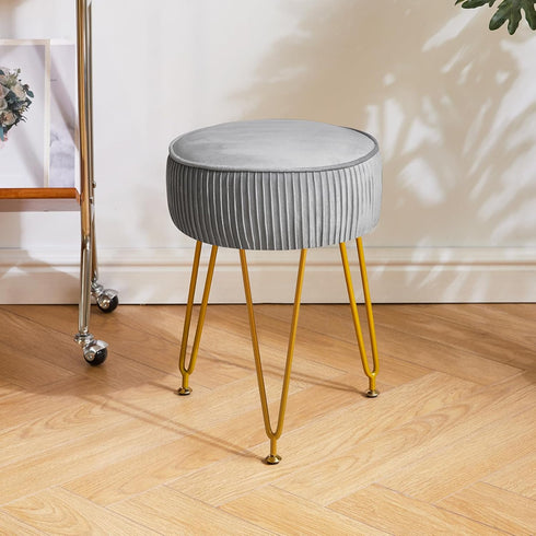 LG-30G IBUYKE Velvet Round Footrest Ottoman, Makeup Vanity Stool Side Table, Dressing Table Seat, Pouf Couch Stool