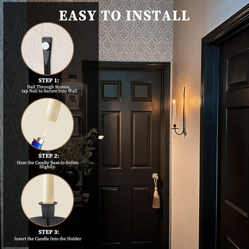 Set 2, Wall Candle Holder of Stylish Black Metal Wall Mount Candle Sconces, Modern Wall Decoration for Living Room
