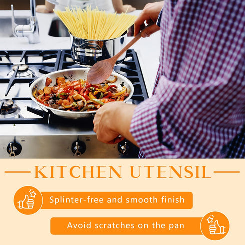 8 Inch Wooden Spoon Set, 6PCS Long Handle Mixing Spoons for Cooking, Stirring Sauce, and Soup