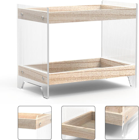 Bathroom Countertop Organizer, 2-Tier Wood Shelf for Cosmetic Storage, Acrylic Standing Rack for Home