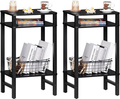 3-Tier YUFAM Side Table End Table Tall Night Stand for Living Room Bedroom Bathroom Office Furniture Black