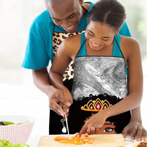 3 Pieces African American Women Aprons, Waterproof Adjustable Black Girl Art Bibs for Cooking, Baking