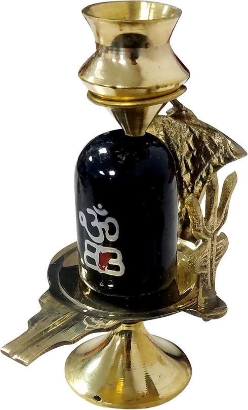 Shiva Ling Lingam Shivling Religious Statue, Brass Stand Puja Idol God Pooja, Height 3.5 Inch