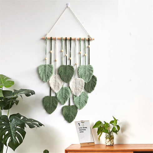 MSFENG Wall Hanging Decor Leaves Tapestry Boho Wall Decor Woven Feather Handmade Yarn
