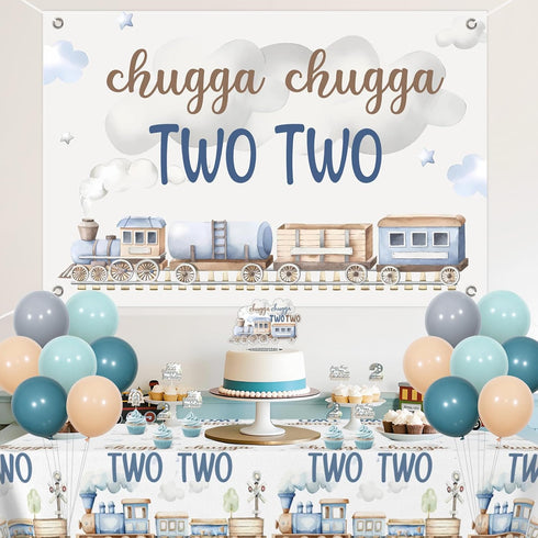 2nd 2nd Train Birthday Decoration Boy, Chugga Chugga Two Two Decorations Backdrop Banner Garland Cake Cupcake Topper