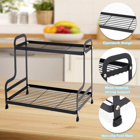 Jofuas 2-Tier Countertop Metal Organizer Standing Shelf for Bathroom and Kitchen Storage Under Sink, Organizing