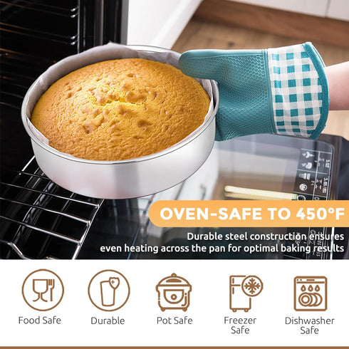 Set, 6-Piece Sets E-far Stainless Steel Baking Pan Metal Bakeware Include Cookie Sheet, Round Square Rectangle Cake