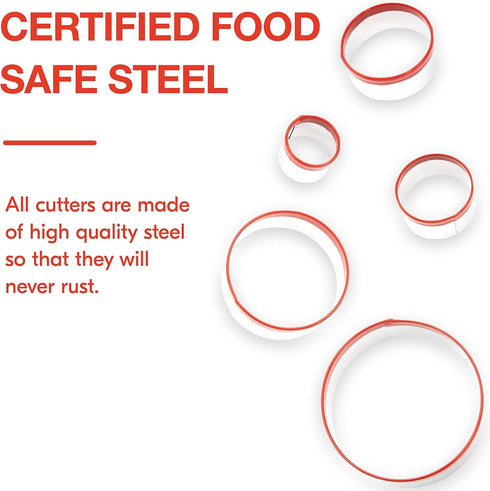 5 Pcs Round Circle Cookie Cutters, 1.9" to 3.5", Heavy Duty Stainless Steel Mini Cookie Cutters