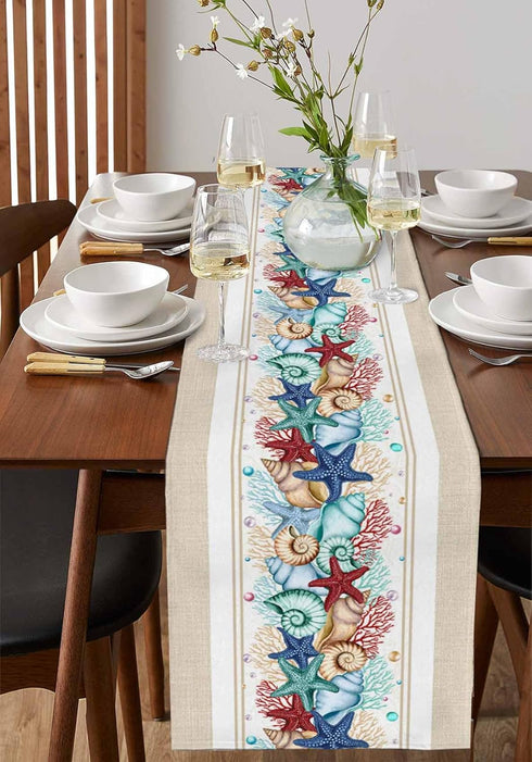 Lsrtoss 36 Inches 13" 36" Rustic Coastal Table Runner Long, Nautical Starfish Farmhouse Dress Scarves, Beach Coral