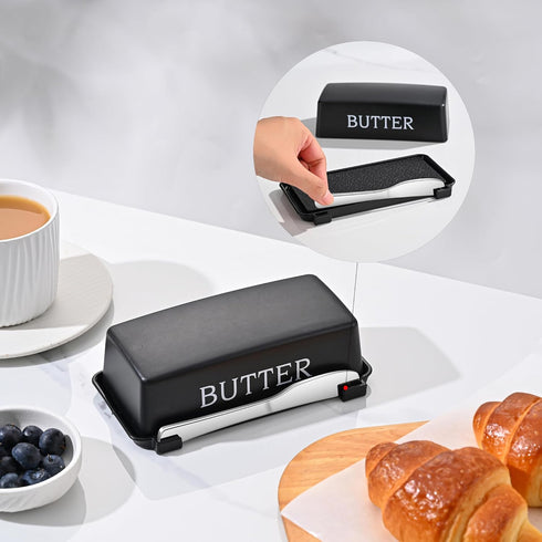 Countertop,Black Butter Dish With Cover And Knife,Food Grade Plastic Butter Holder With Lid For Dishwasher Safe Butter
