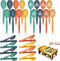 Reusable Plastic Serving Utensils Set of 24, Wheat Straw Large Serving Spoons, Slotted Spoons, and Tongs (Orange/Blue)