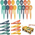 Reusable Plastic Serving Utensils Set of 24, Wheat Straw Large Serving Spoons, Slotted Spoons, and Tongs (Orange/Blue)