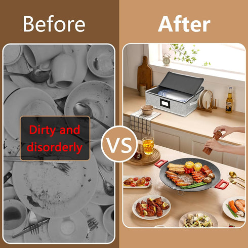 homyfort Platter Storage Case, Hard Shell China Storage Containers with 5 Felt Dividers, Stackable Platter Storage