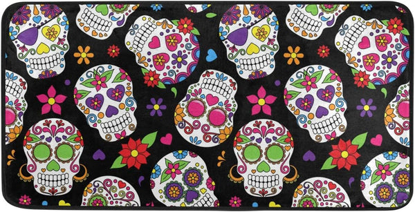 Anti Fatigue Kitchen Floor Mat, 39 x 20 In Sugar Skull Non-Slip Comfort Rug for Kitchen