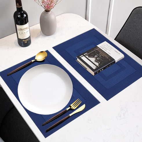 PIGCHCY Washable Vinyl Placemats, Elegant Durable Table Mats Set of 4 (18 x 12 inches, Navy Blue)