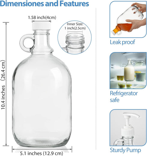 2 Pack 64 Oz Sovietiep Laundry Detergent Dispenser with Pump and Lid - Half Gallon Glass Pump Bottle for Laundry Soap