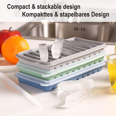 LessMo 3 PCS Ice Cube Tray, Long Ice Stick Tray Silicone with Lid, Reusable for Small Mouth Sport Bottles