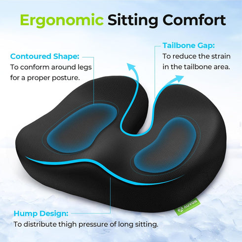 AUVON Multi-Layer Gel Cushion - Pressure Relief Cooling Memory Foam Coccyx Cushion for Sciatica Pain Relief