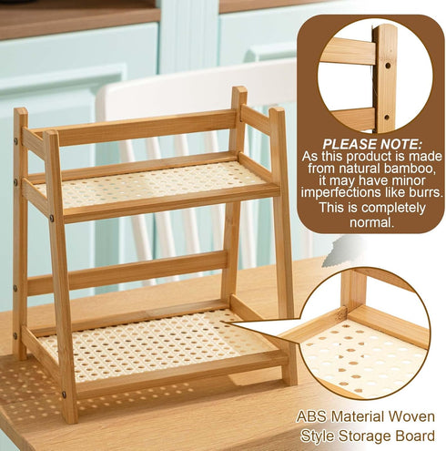 1 2 Countertop Display(Wood,10.2 Inch) Yalikop Pcs Tier Matcha Station Shelf Bamboo Coffee Mug Stand Storage Rack